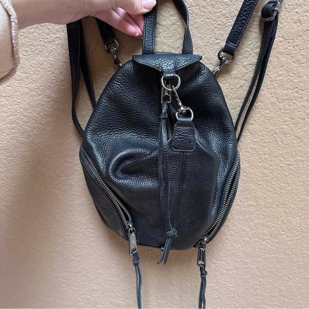 Rebecca Minkoff Black Leather Backpack with Vertical Zipper - Picture 7 of 12